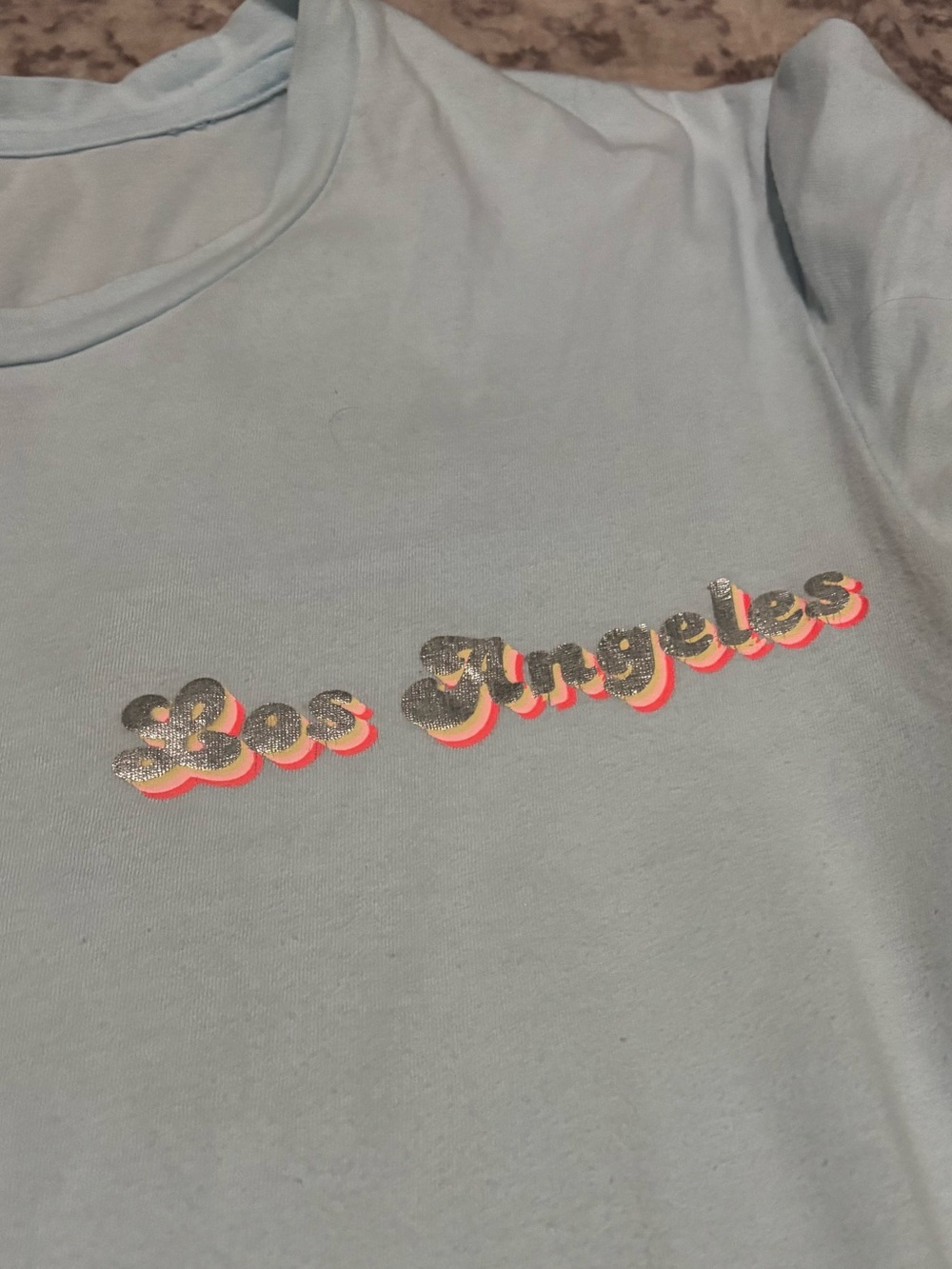RARE PINK Victoria's Secret Light Blue Los Angeles Tee Shirt with Sparkles - Picture 4 of 9